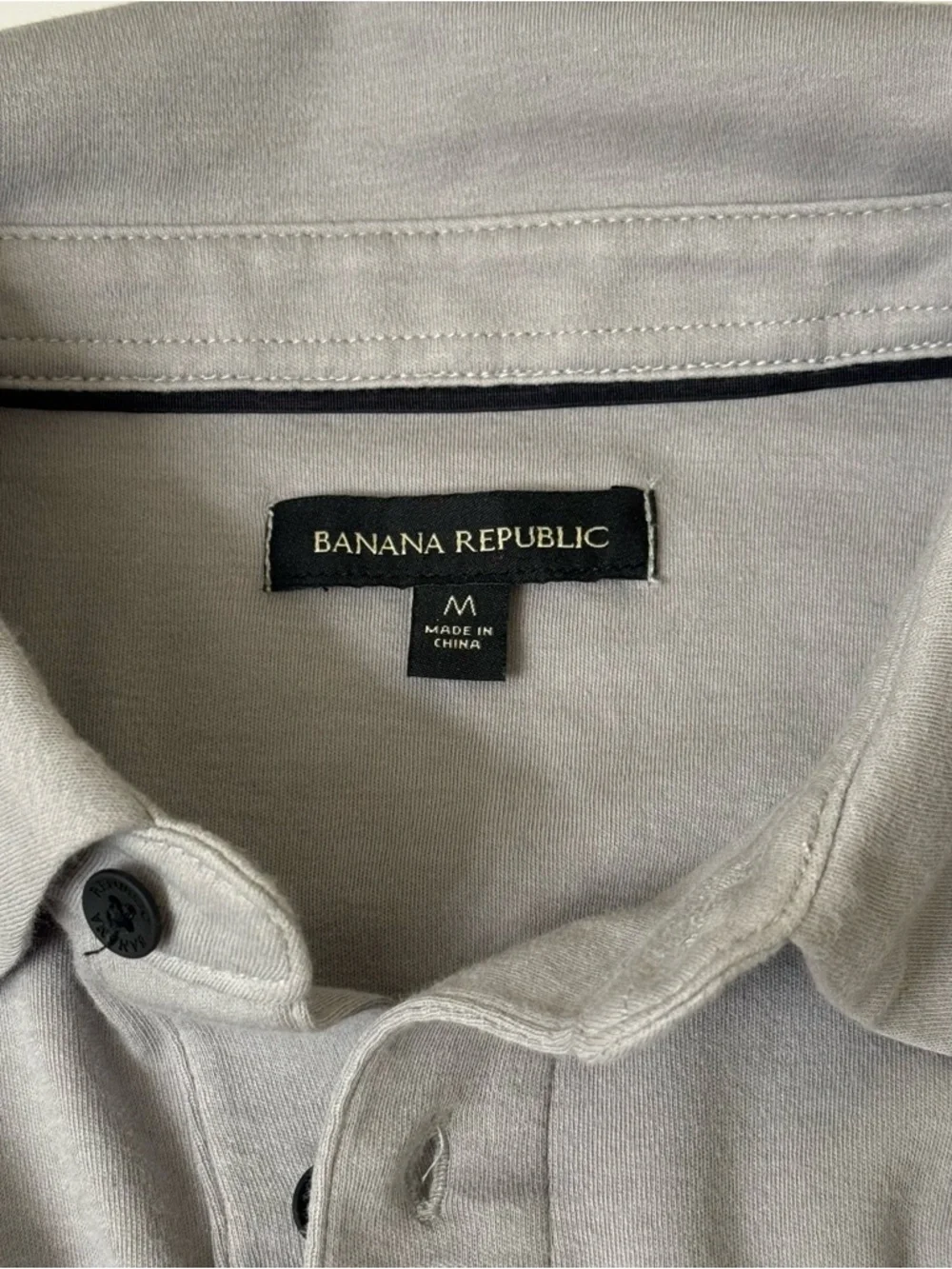 Banana Republic Men's Luxe Touch Long Sleeve Polo Shirt Cotton MEDIUM GRAY